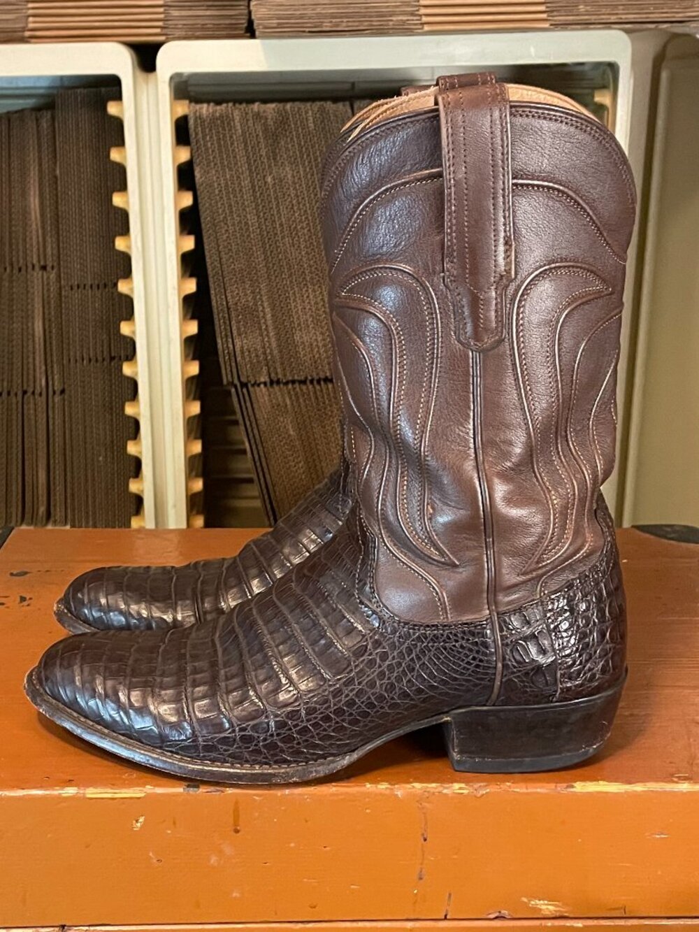 TECOVAS Men's Size 12 D The Dillon Caiman Dark Brown Two Tone Cowboy Boots